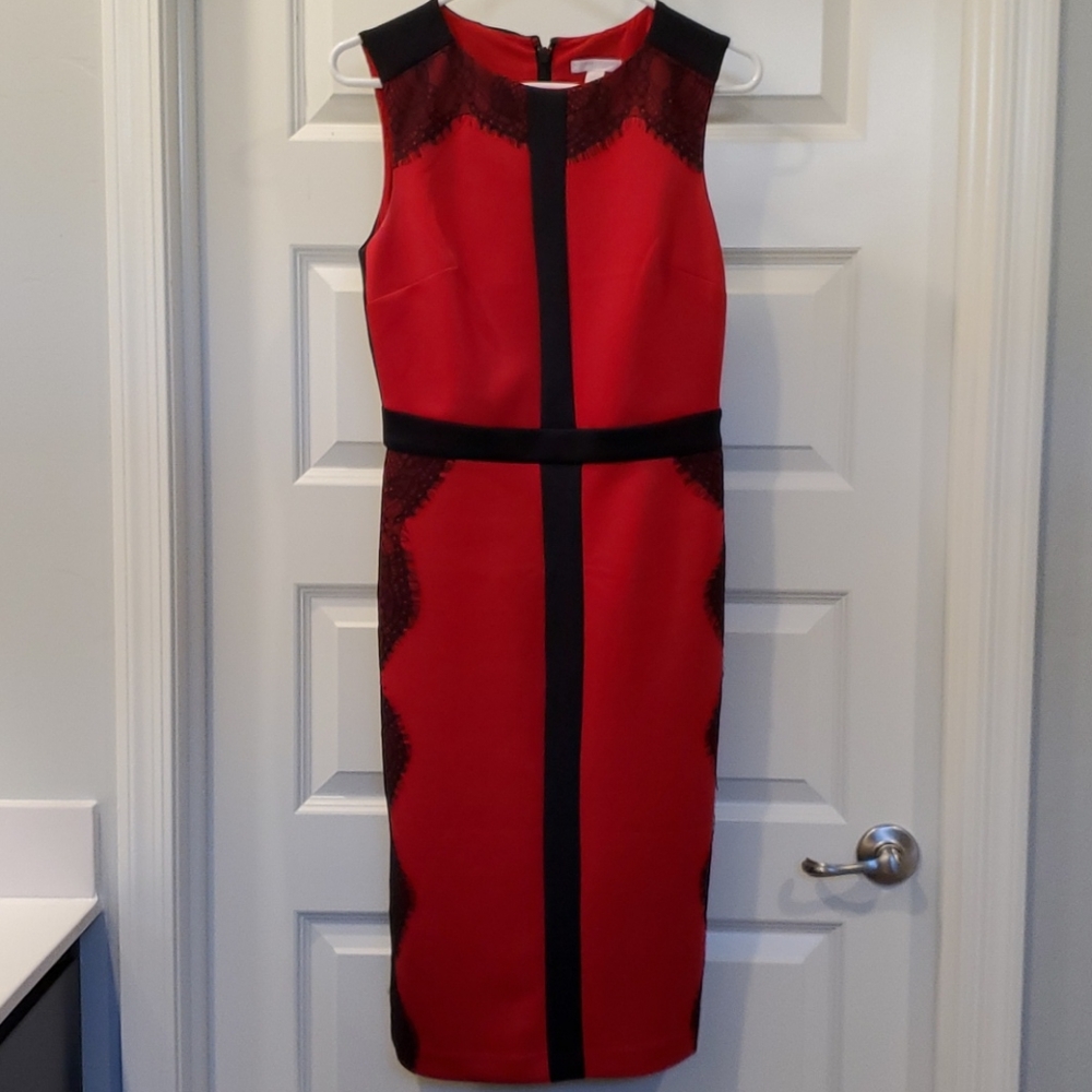 NY&Co Bodycon Dress Red/Black w/Lace
